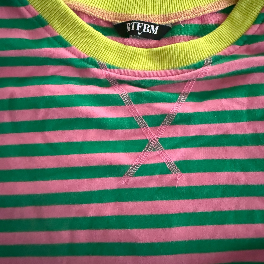 BTFBM Women's Long Sleeve Striped Top - Pink and Green